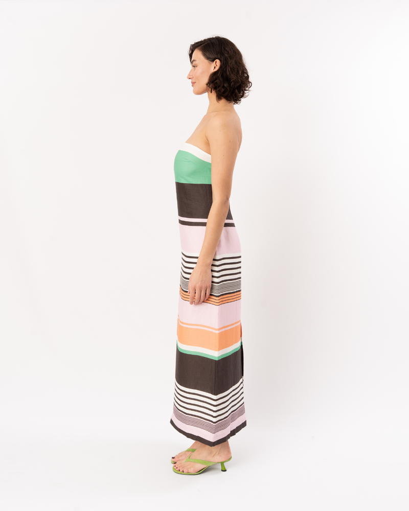 ROAME Frieda Strapless Midi Dress - Tango Stripe