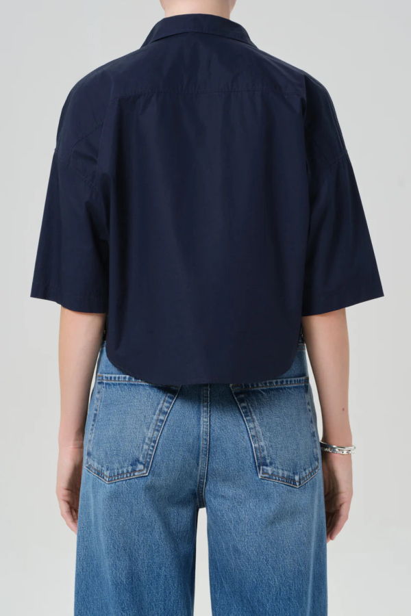Citizens of Humanity Frances Cropped Cape Button Up Shirt - Navy