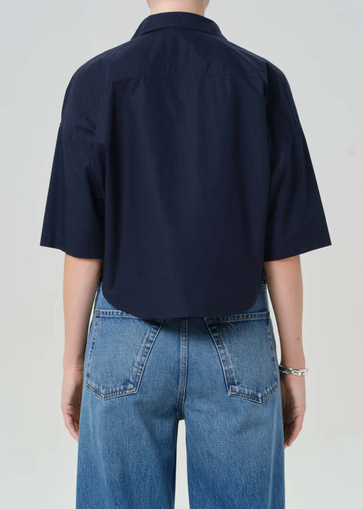 Citizens of Humanity Frances Cropped Cape Button Up Shirt - Navy - Image 2 of 6