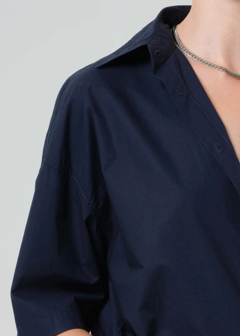 Citizens of Humanity Frances Cropped Cape Button Up Shirt - Navy