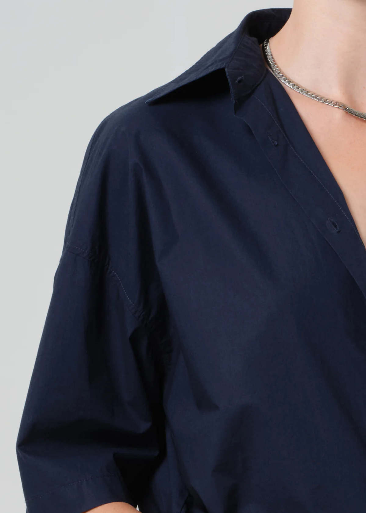 Citizens of Humanity Frances Cropped Cape Button Up Shirt - Navy - Image 4 of 6