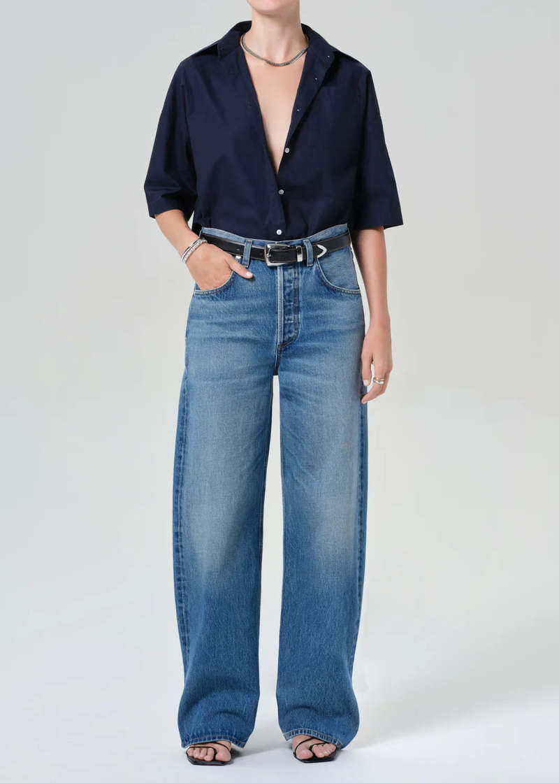 Citizens of Humanity Frances Cropped Cape Button Up Shirt - Navy