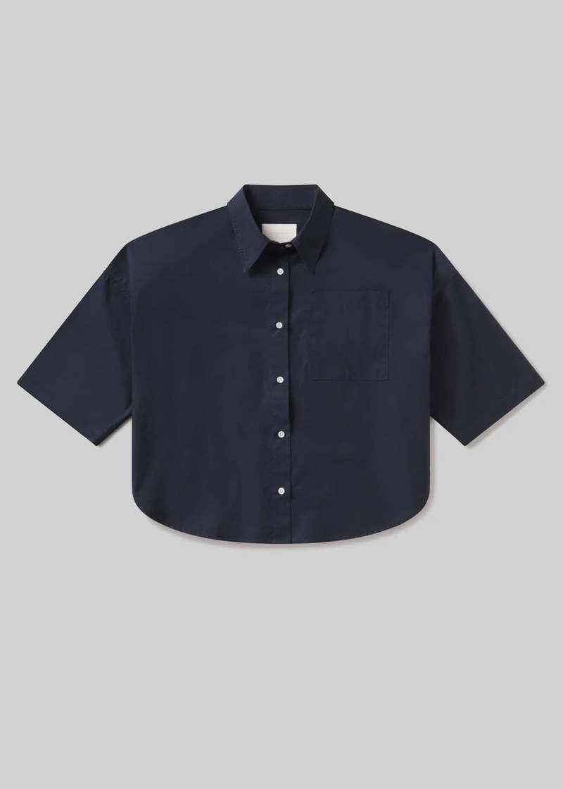 Citizens of Humanity Frances Cropped Cape Button Up Shirt - Navy