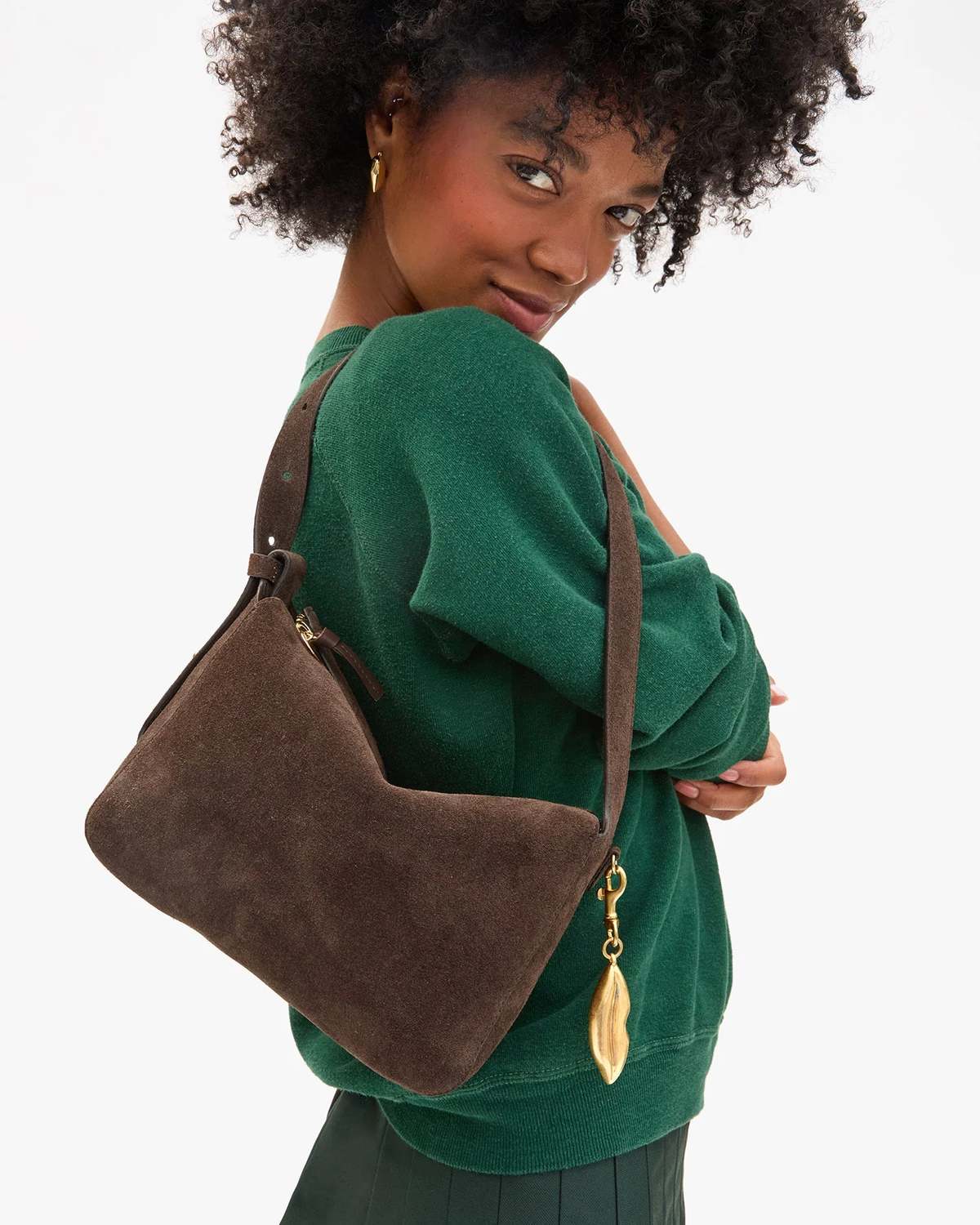 Clare V. Fleurine Shoulder Bag - Chocolate Suede - Image 3 of 4