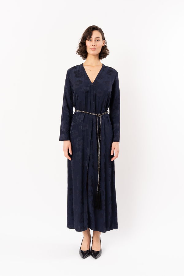Forte Forte Bouquet Jacquard Long Sleeve Dress - Notte