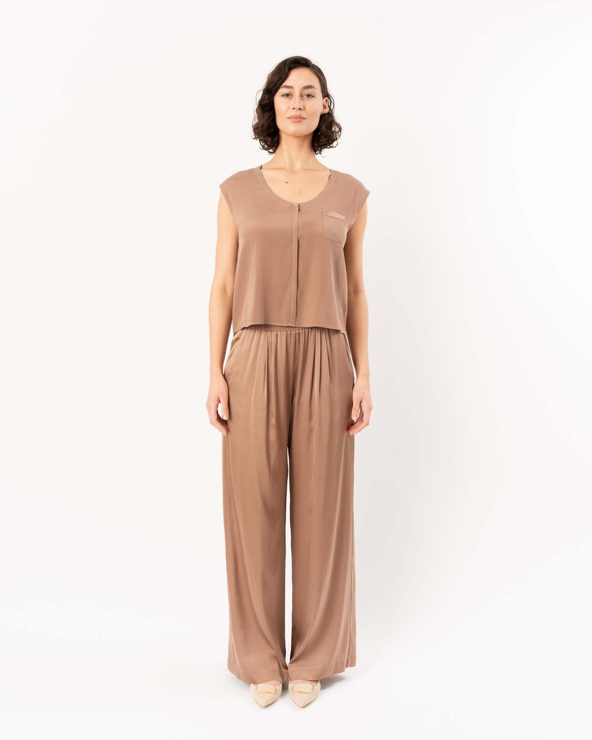 Forte Forte Matte Stretch Silk Satin Tank Top - Noce - Image 3 of 7