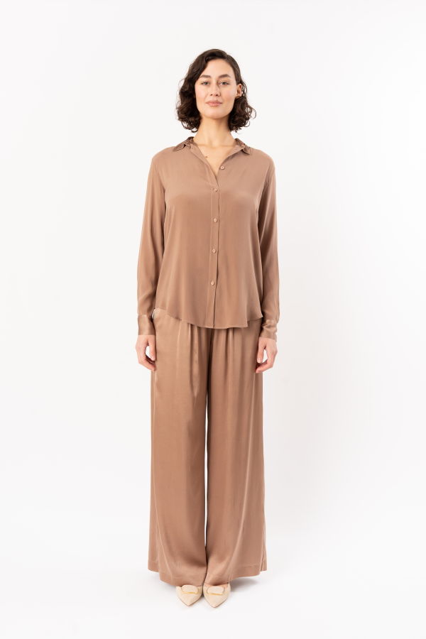 Forte Forte Shiny Stretch Silk Satin Loose Pants - Noce