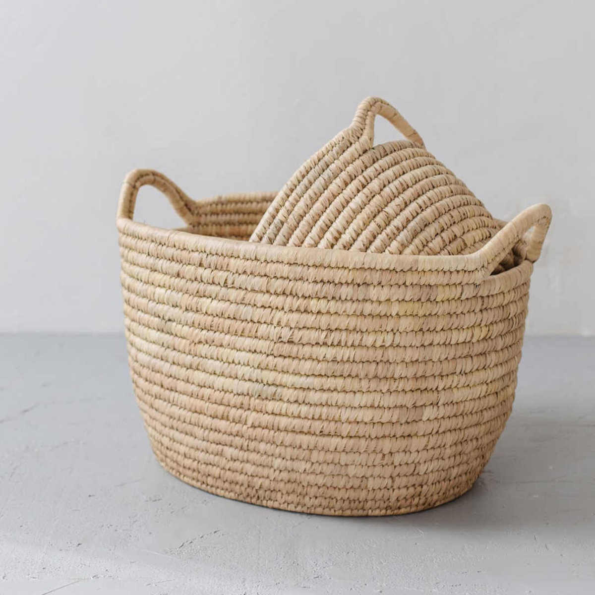 Will & Atlas Palm Leaf Low Oval Laundry Basket - Image 1 of 6