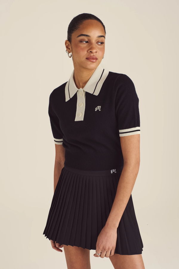 Malbon Mikayla Knit Polo Top - Black