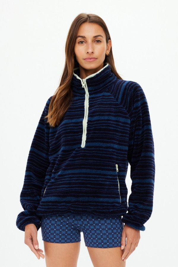 The Upside Harlow Fleece Pullover - Navy Stripe