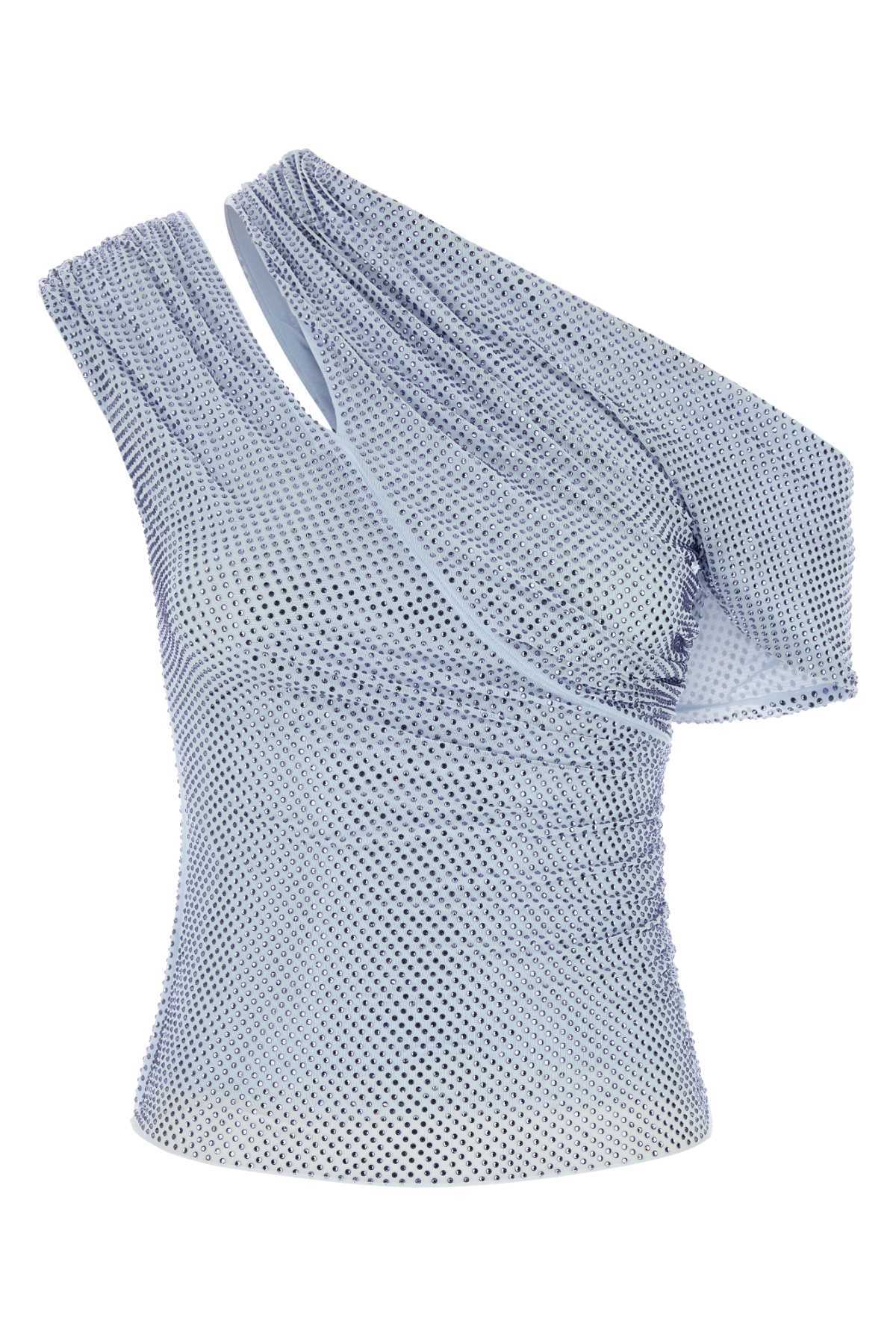 Self-Portrait Embellished Stretch Mesh Top - Blue - Image 1 of 2