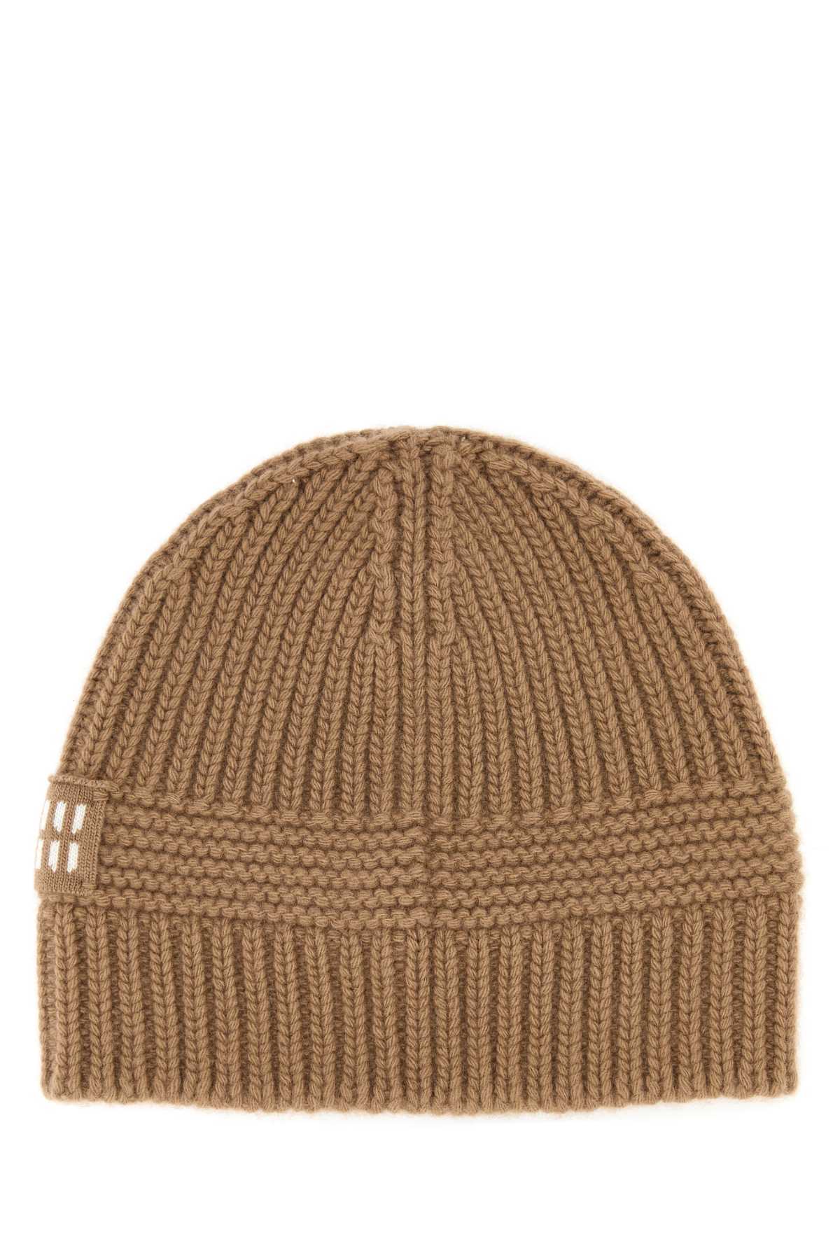 MIU MIU Biscuit Stretch Wool Beanie Hat - Cammello - Image 1 of 2