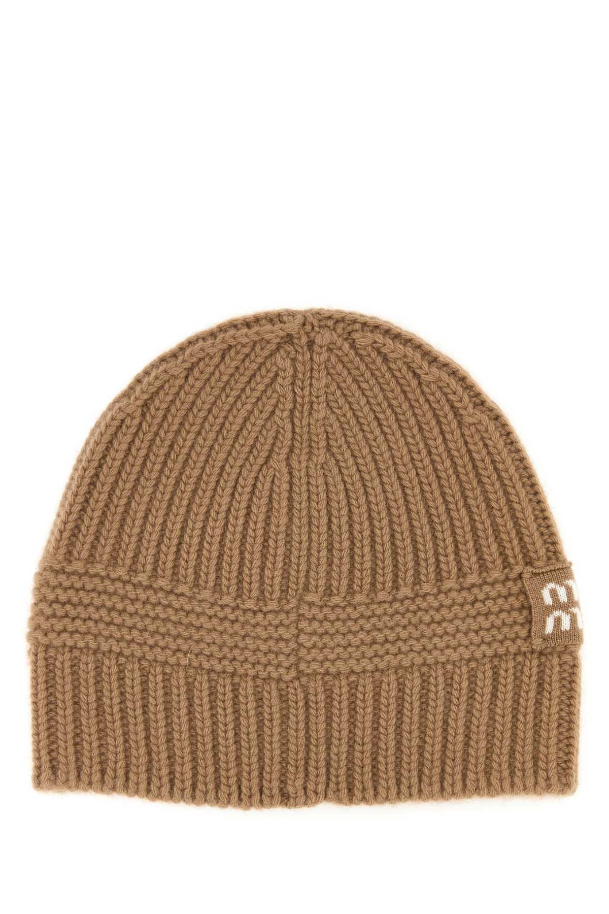 MIU MIU Biscuit Stretch Wool Beanie Hat - Cammello - Image 2 of 2