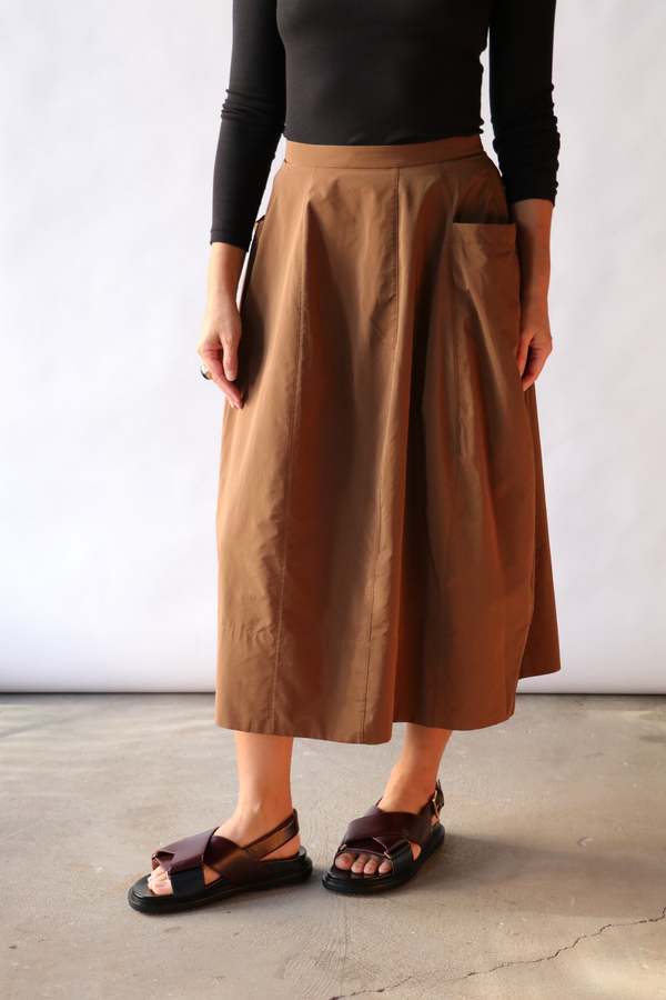Tibi Nylon Lantern Skirt - Caramel Latte