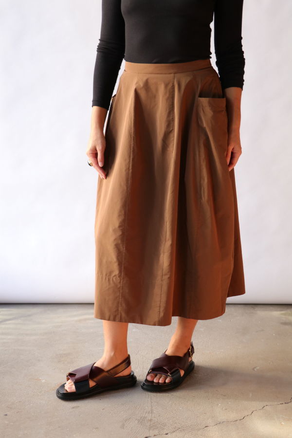 Tibi Nylon Lantern Skirt - Caramel Latte