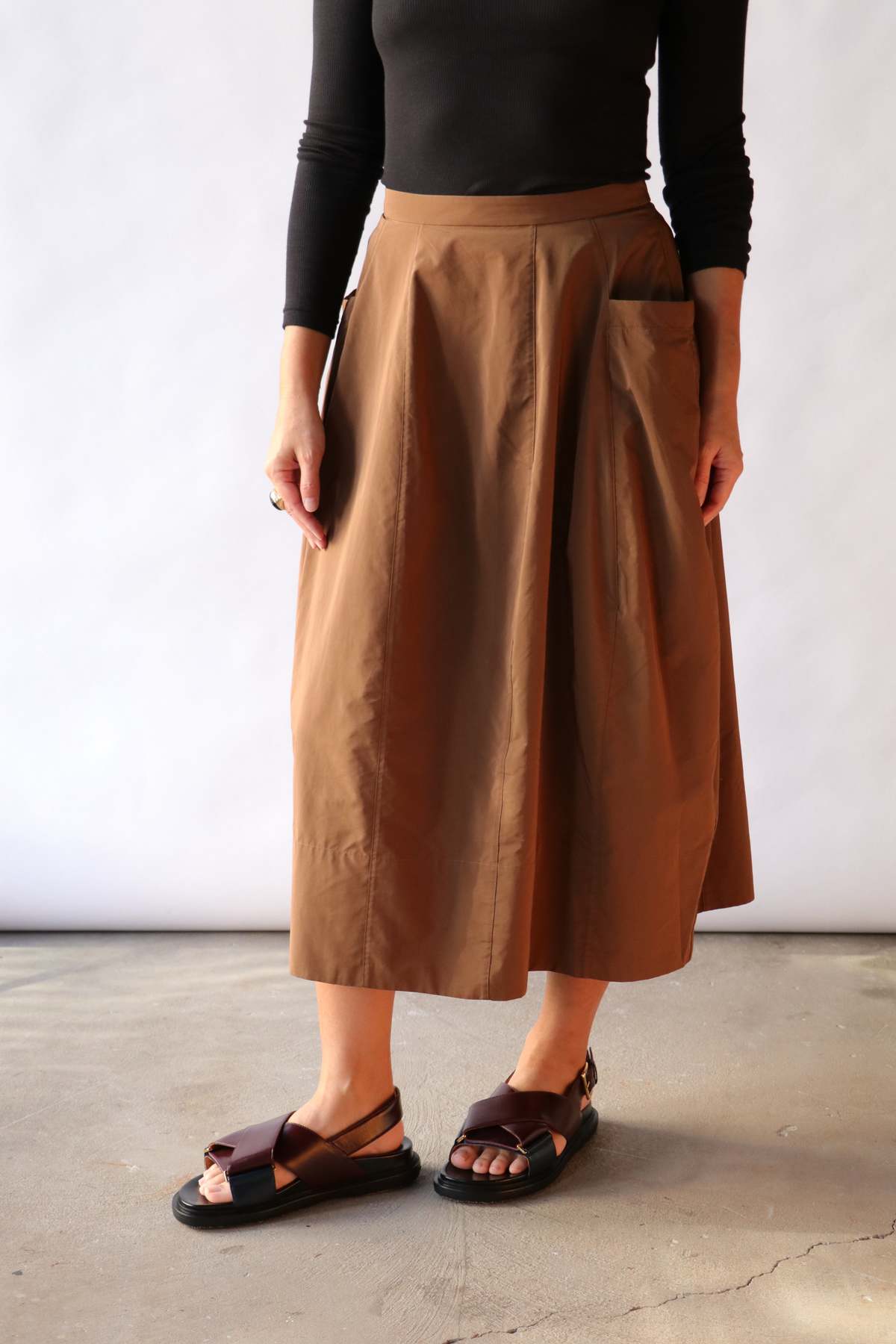 Tibi Nylon Lantern Skirt - Caramel Latte - Image 1 of 4