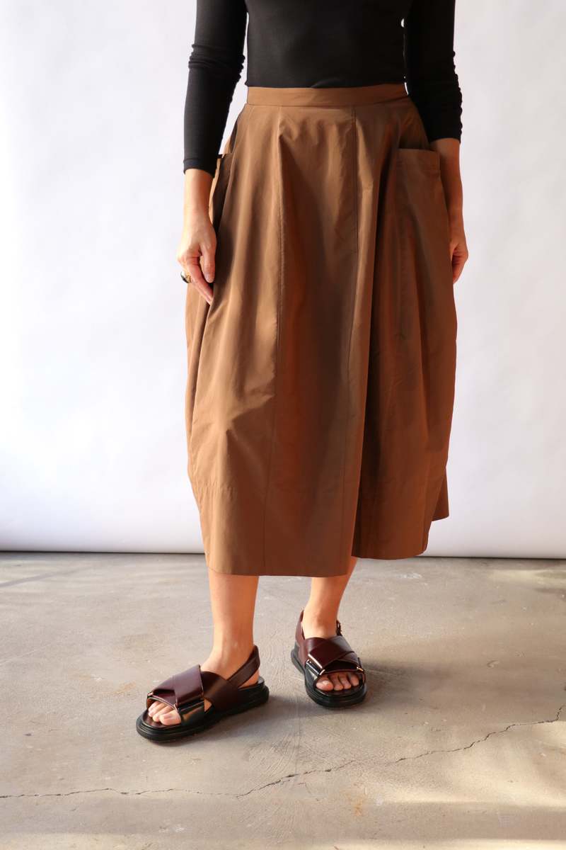 Tibi Nylon Lantern Skirt - Caramel Latte