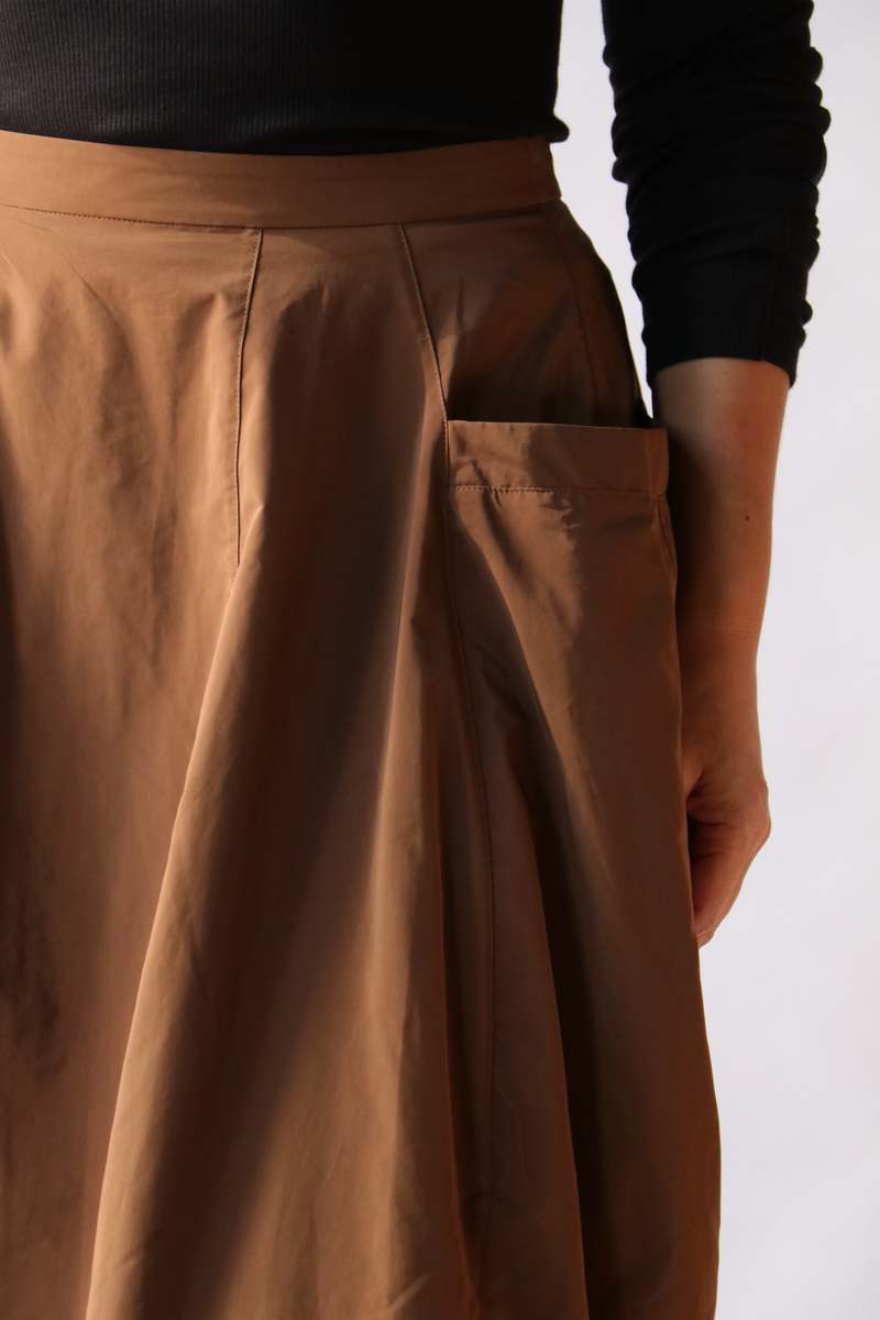 Tibi Nylon Lantern Skirt - Caramel Latte
