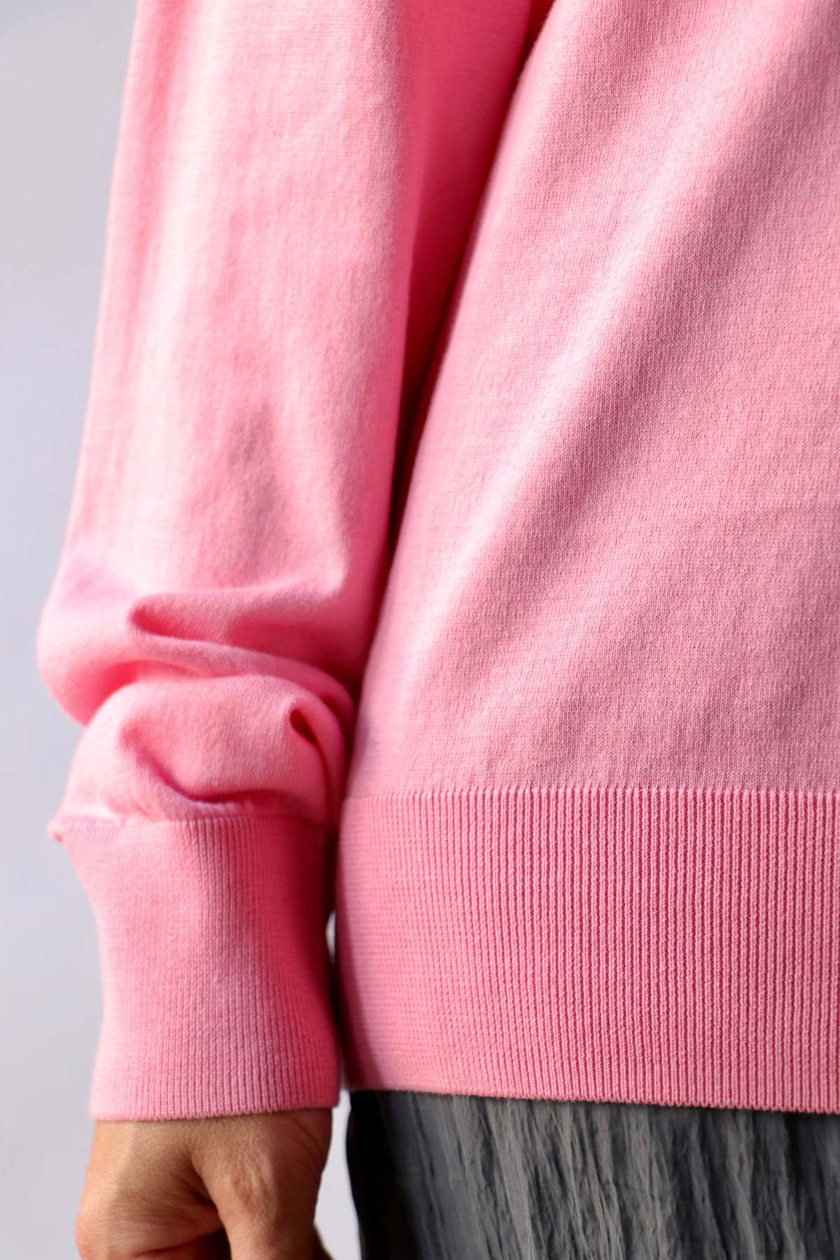 Tibi Super Fine Gauge Perfect V-Neck Pullover - Bubble Gum Pink - Image 2 of 4