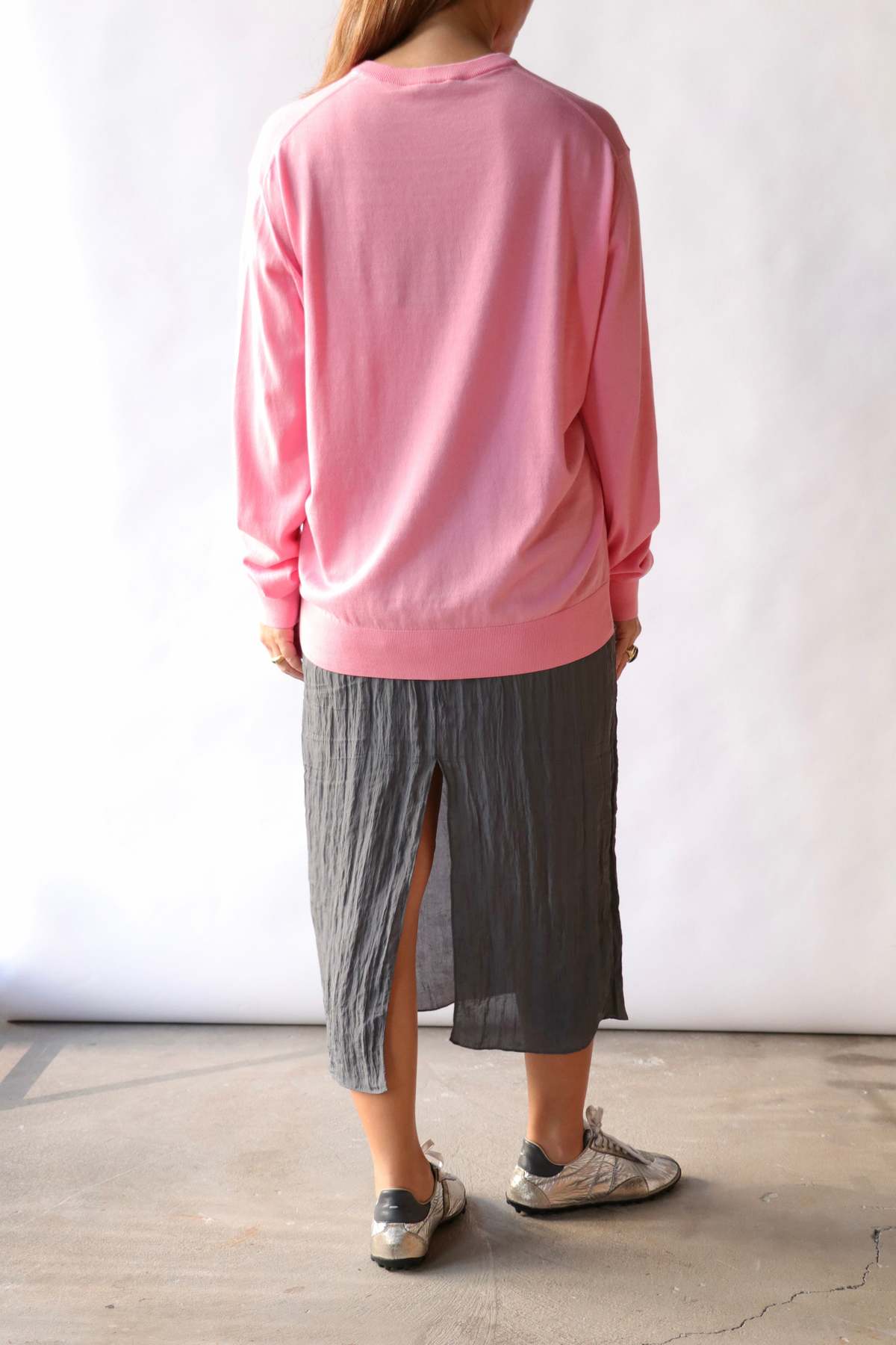 Tibi Super Fine Gauge Perfect V-Neck Pullover - Bubble Gum Pink - Image 4 of 4