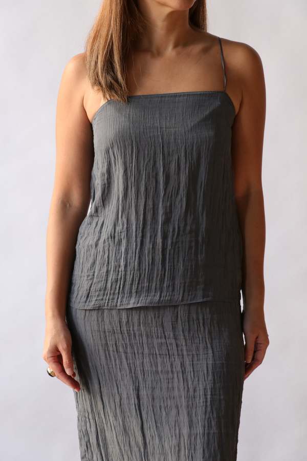 Tibi The Crinkle Slip Cami Top - Dark Grey Tibi The Crinkle Slip Cami Top - Dark Grey