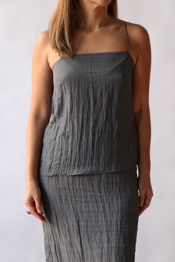 Tibi The Crinkle Slip Cami Top - Dark Grey