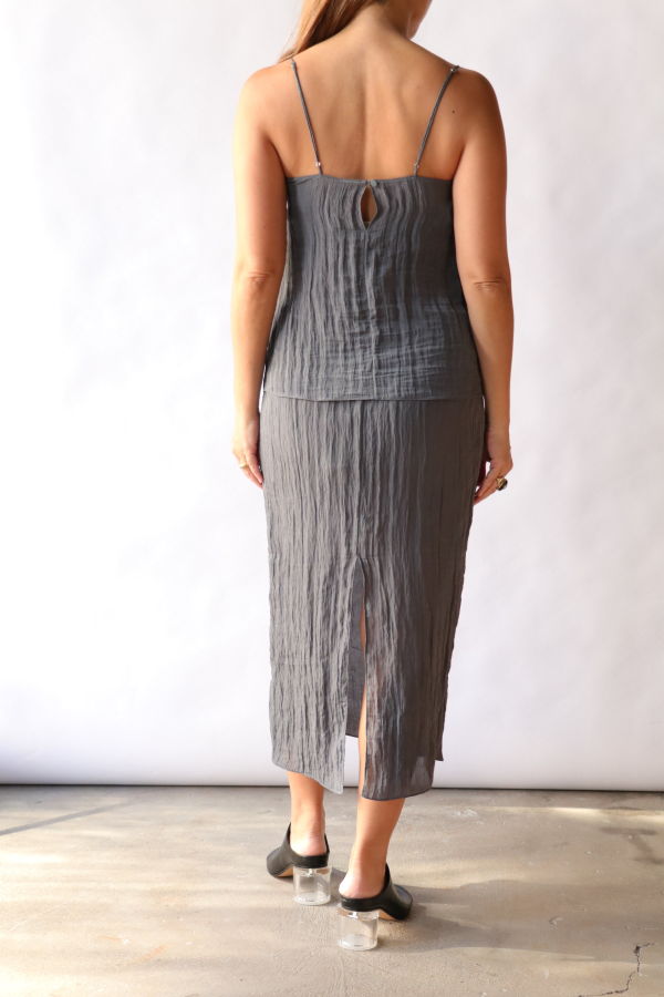 Tibi The Crinkle Slip Cami Top - Dark Grey