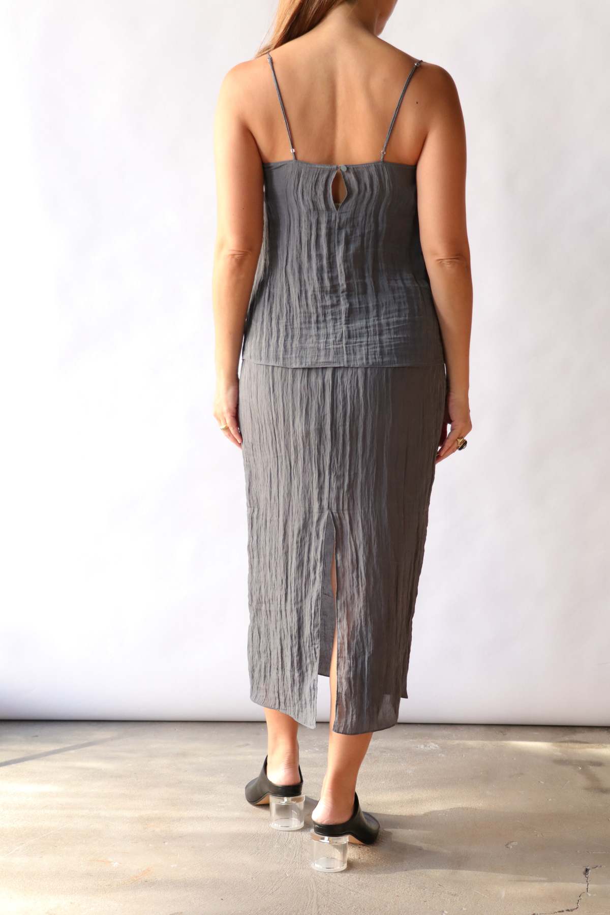 Tibi The Crinkle Slip Cami Top - Dark Grey - Image 2 of 4