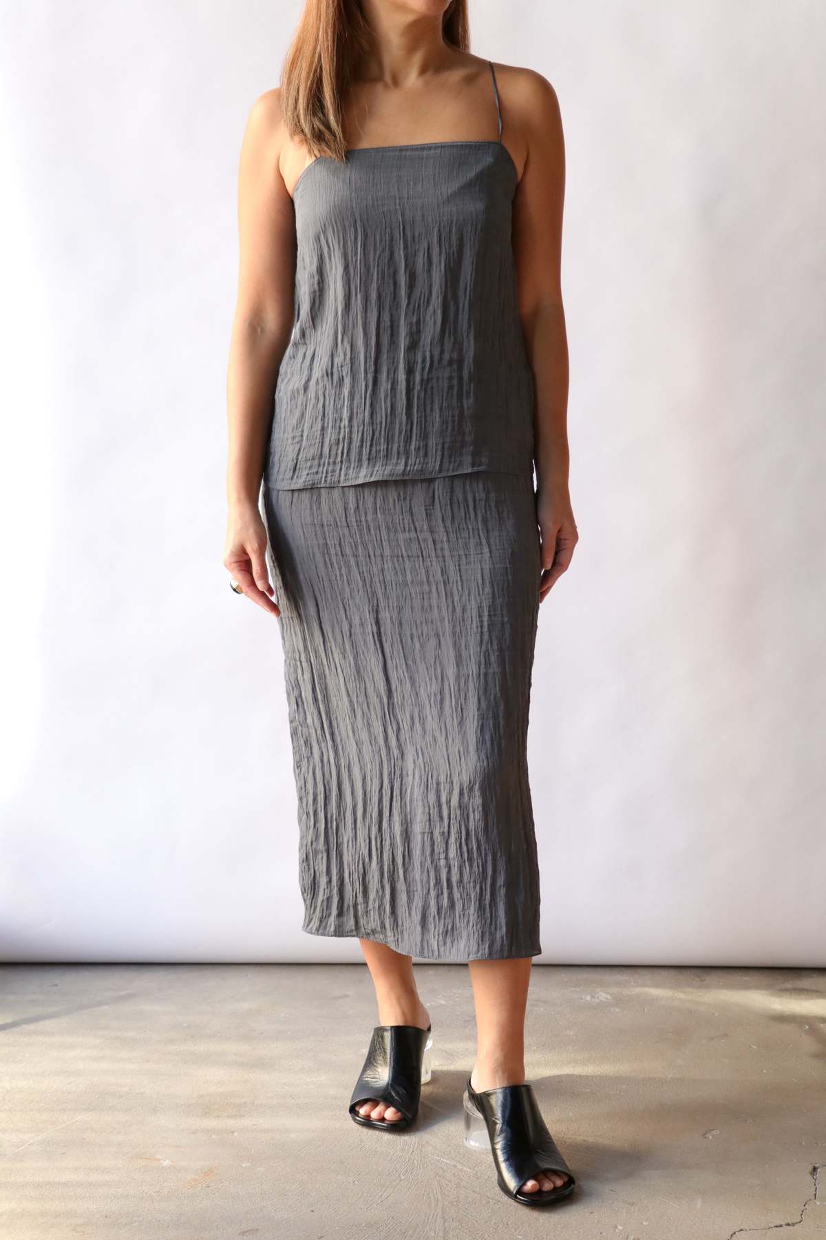 Tibi The Crinkle Slip Cami Top - Dark Grey - Image 3 of 4