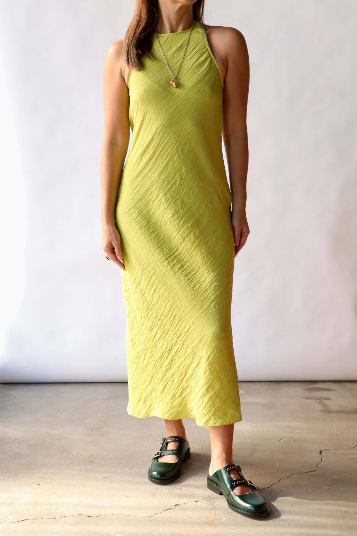 Tibi The Crinkle Slip Midi Bias Dress - Pea Pod - Image 1 of 5