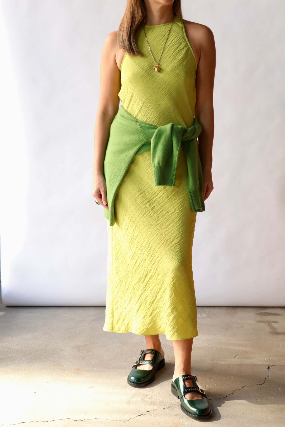 Tibi The Crinkle Slip Midi Bias Dress - Pea Pod - Image 2 of 5