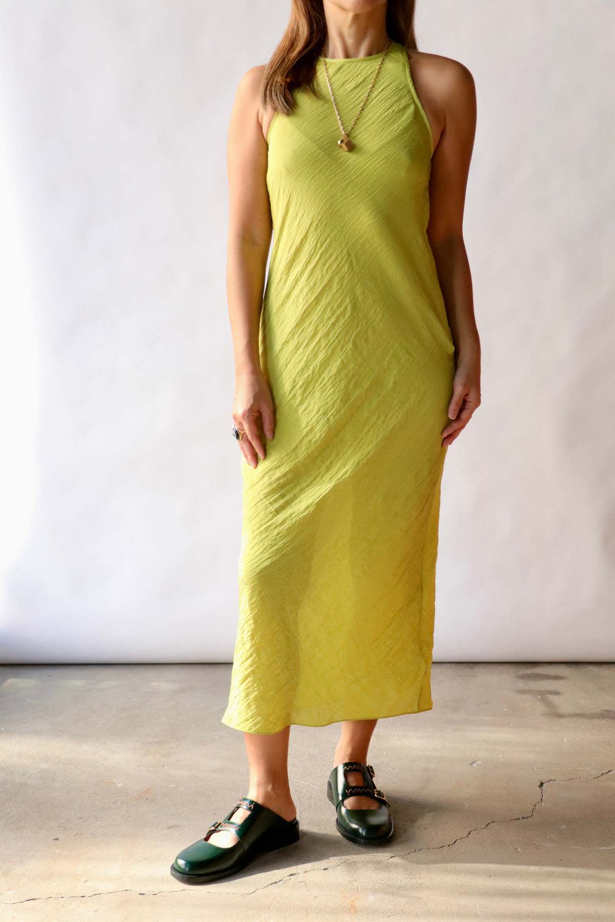 Tibi The Crinkle Slip Midi Bias Dress - Pea Pod - Image 4 of 5