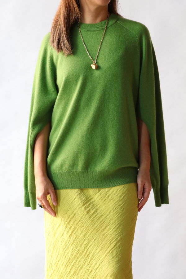 Tibi Washable Cashmere Crewneck Cut Out Sleeve Sweater - Avocado