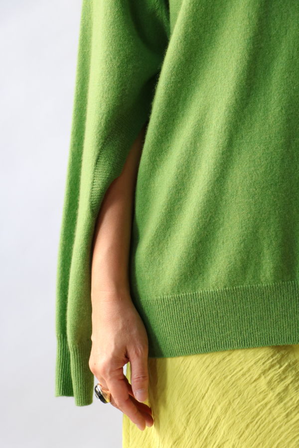 Tibi Washable Cashmere Crewneck Cut Out Sleeve Sweater - Avocado