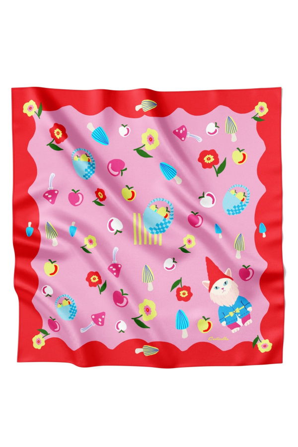 Centinelle Cat Garden Gnome Silk Medium Square Scarf
