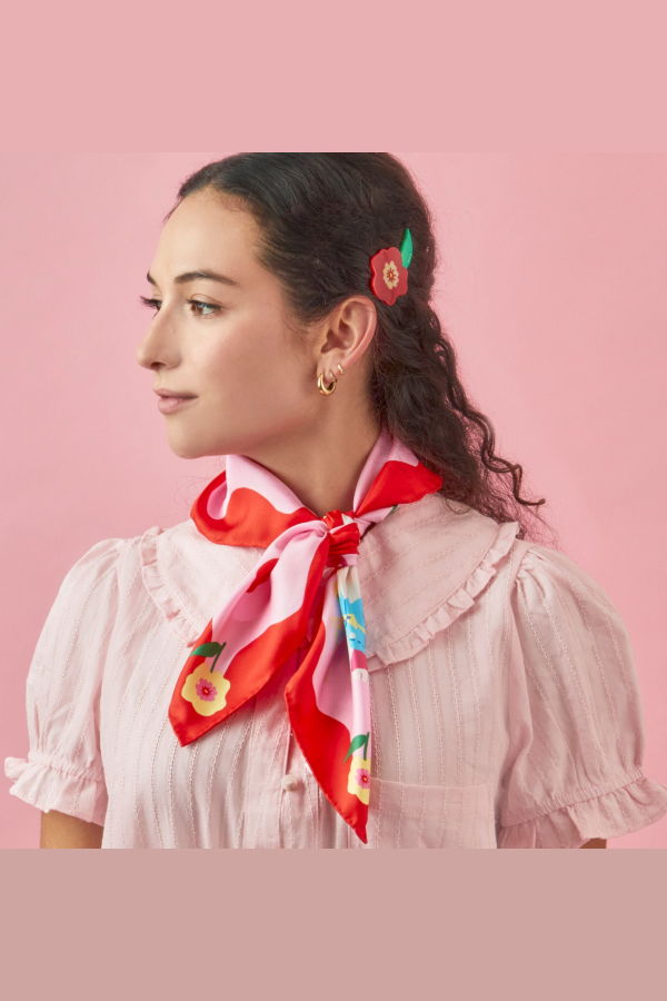 Centinelle Cat Garden Gnome Silk Medium Square Scarf