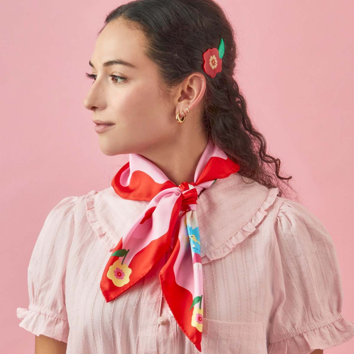 Centinelle Cat Garden Gnome Silk Medium Square Scarf - Image 2 of 4