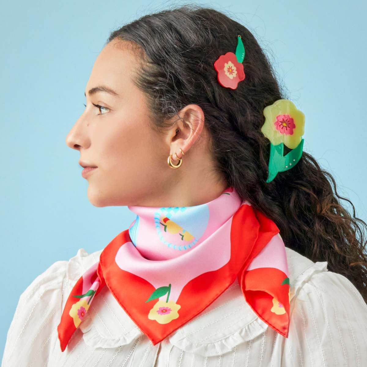 Centinelle Cat Garden Gnome Silk Medium Square Scarf - Image 3 of 4