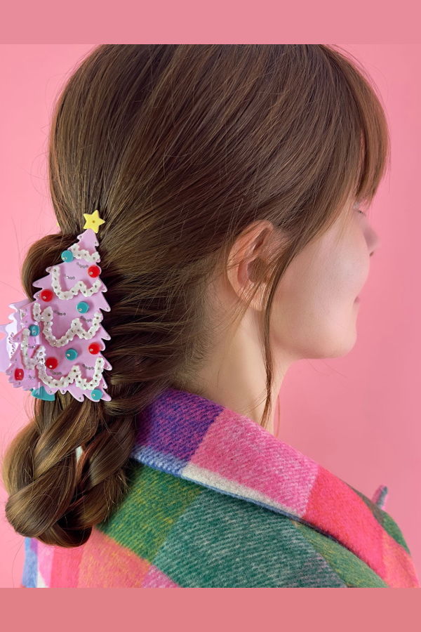 Centinelle Pink Christmas Tree Hair Claw