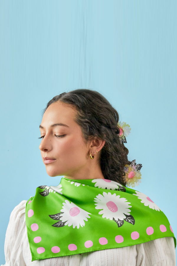 Centinelle White Flower Silk Medium Square Scarf