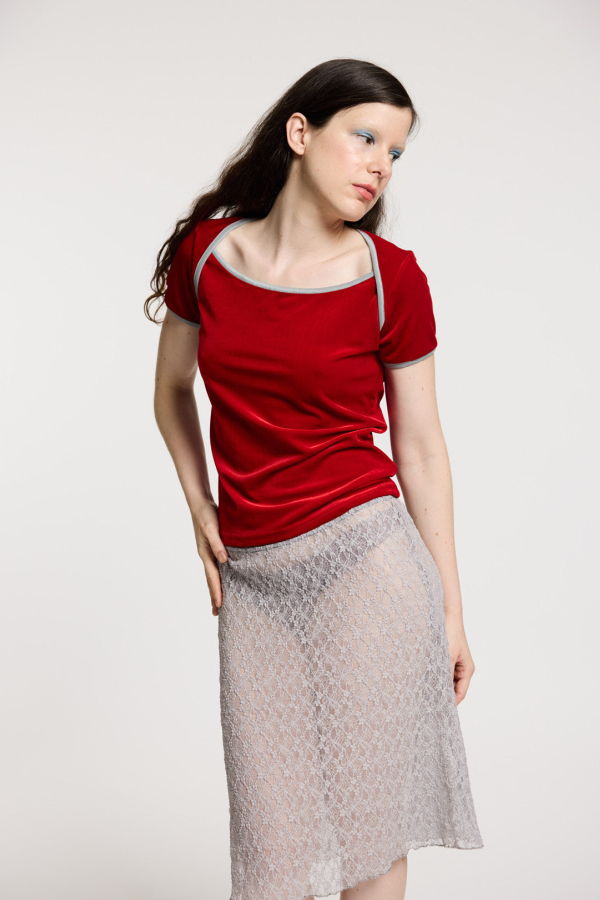 Simone Wild Velvet Tumble Tee - Fire Red