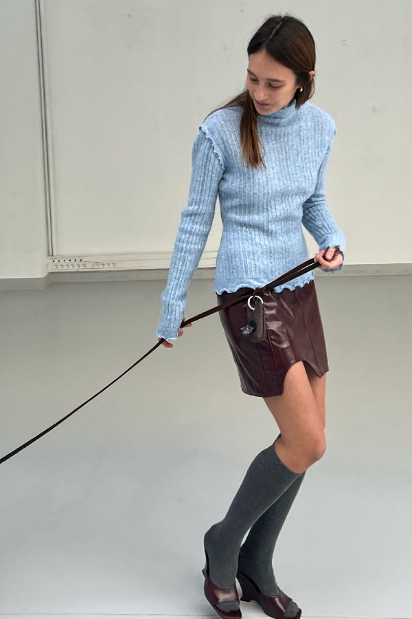 SAEMDI Ice Blue Frill Knit Top