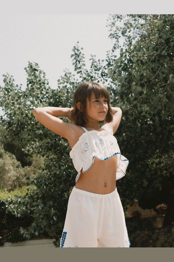 KIDS Tinycottons Swans Bows Linen Top