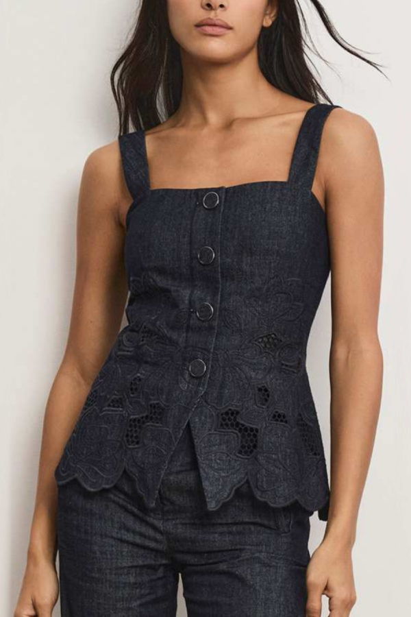 Veronica Beard Mirielle Top - Indigo Rinse