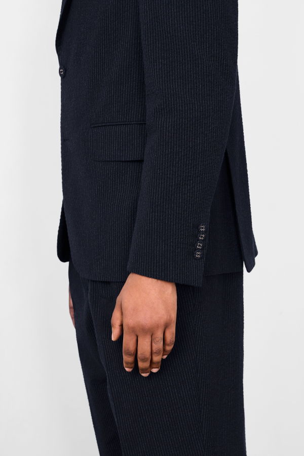 Officine Generale Arthus ITL CO Stripe Seersucker Blazer - Navy Ink/White