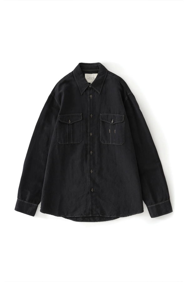 Studio Nicholson Louro Utility Pocket Shirt - Black Grape