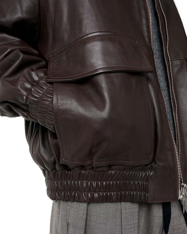 Studio Nicholson Piston Leather Bomber Jacket - Brown | Garmentory
