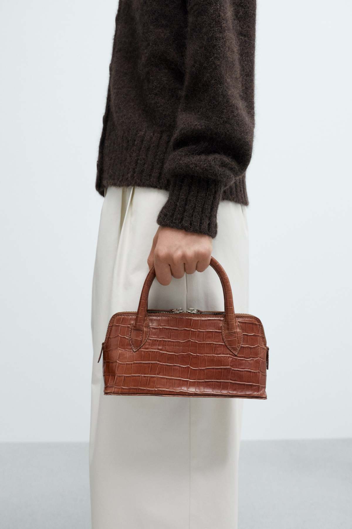 Cordera Mini Bag Crocodile Top Handle Bag - Caramel - Image 2 of 4