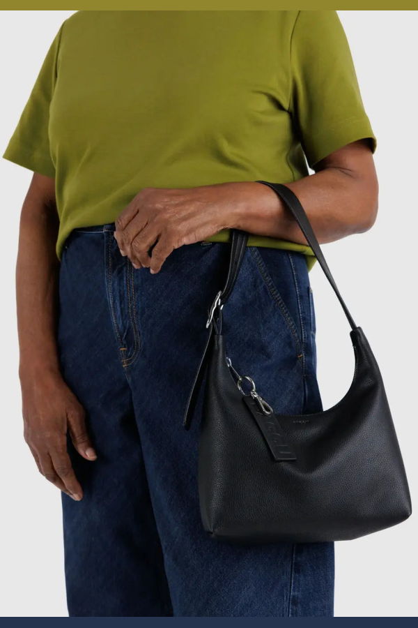 BAGGU Mini Recycled Leather Shoulder Bag - Black