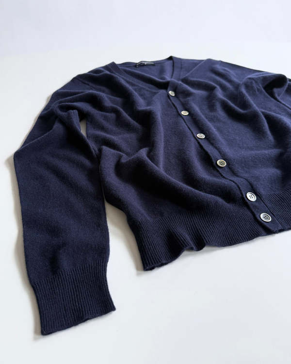 PURECASHMERE NYC V-Neck Boyfriend Cardigan in Navy